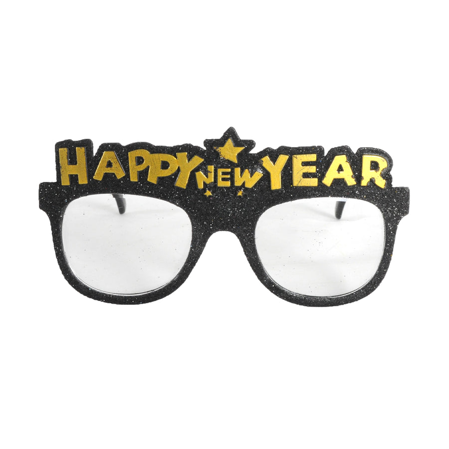 Happy New Year (Black Glitter) Party Glasses