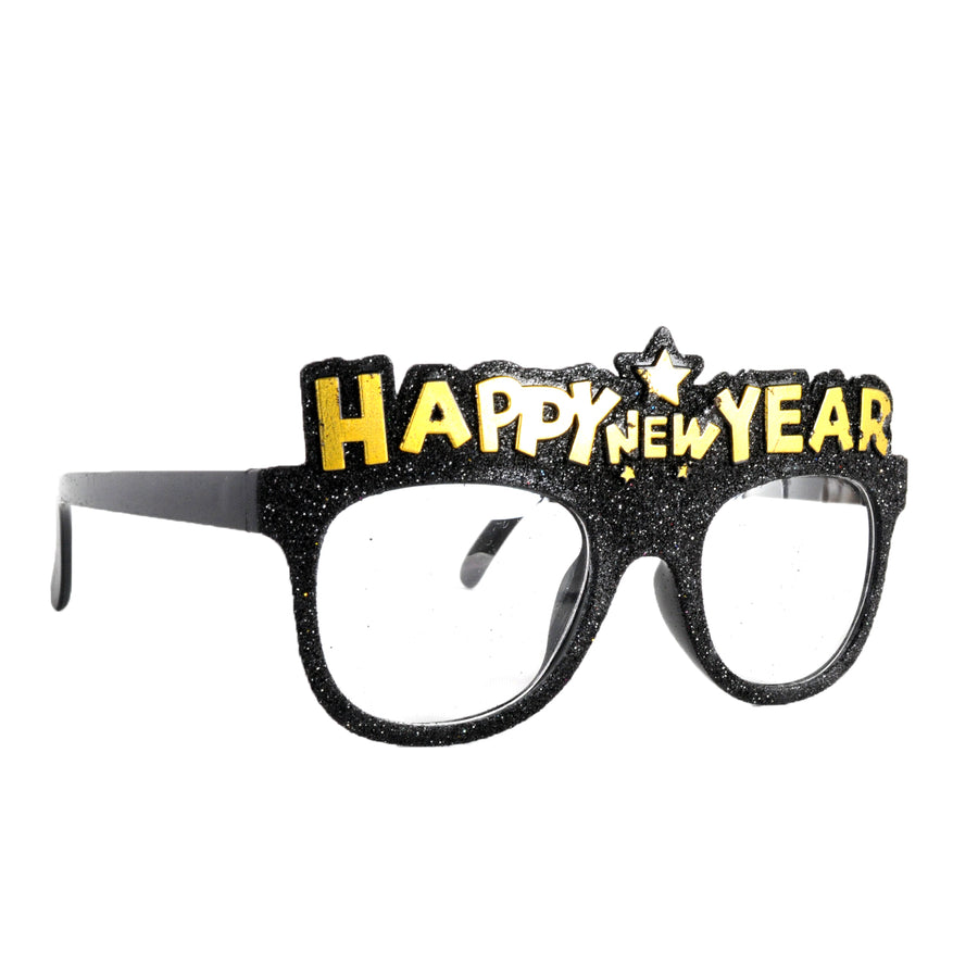 Happy New Year (Black Glitter) Party Glasses