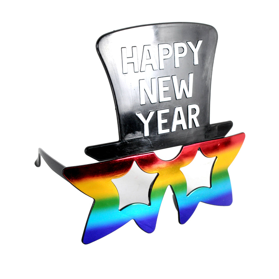 Top Hat Happy New Year Party Glasses (Rainbow)