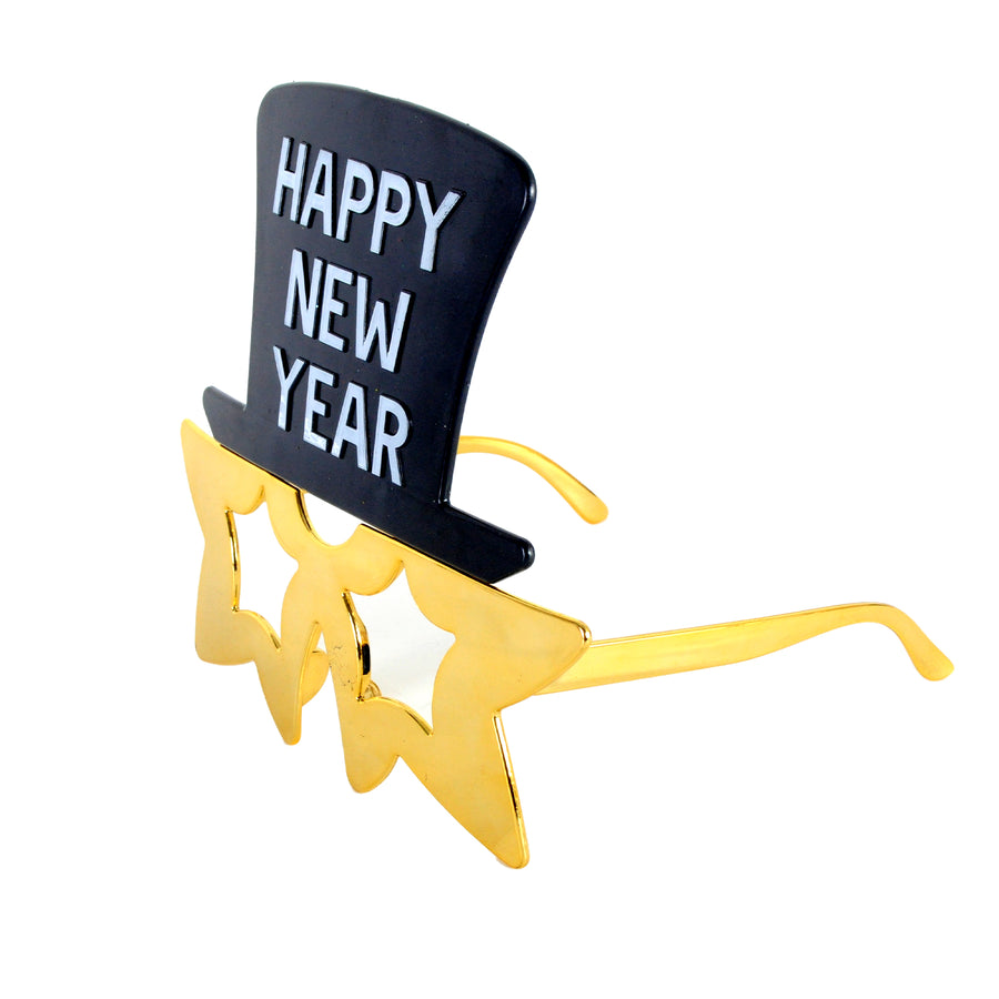 Top Hat Happy New Year Party Glasses (Gold)