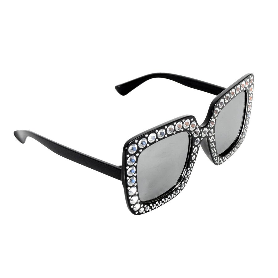 Square Diamanté Party Glasses (Black)