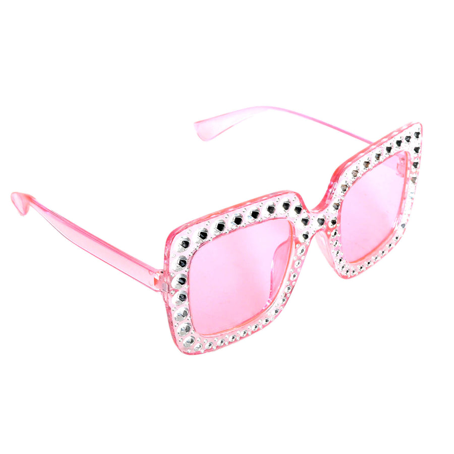 Square Diamanté Party Glasses (Pink)