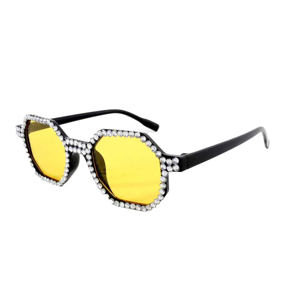 Diamanté Octagon Party Glasses with Yellow Lens