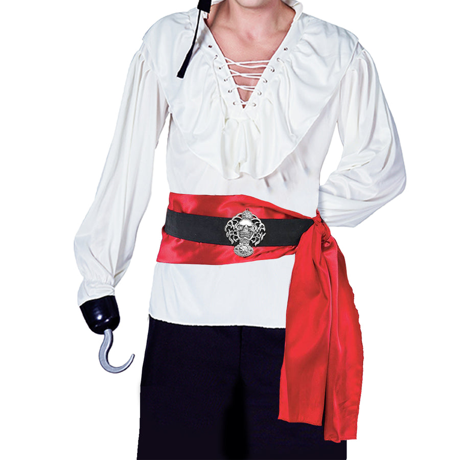 Pirate Belt with Red Sash & Skull Buckle Costume Accessory