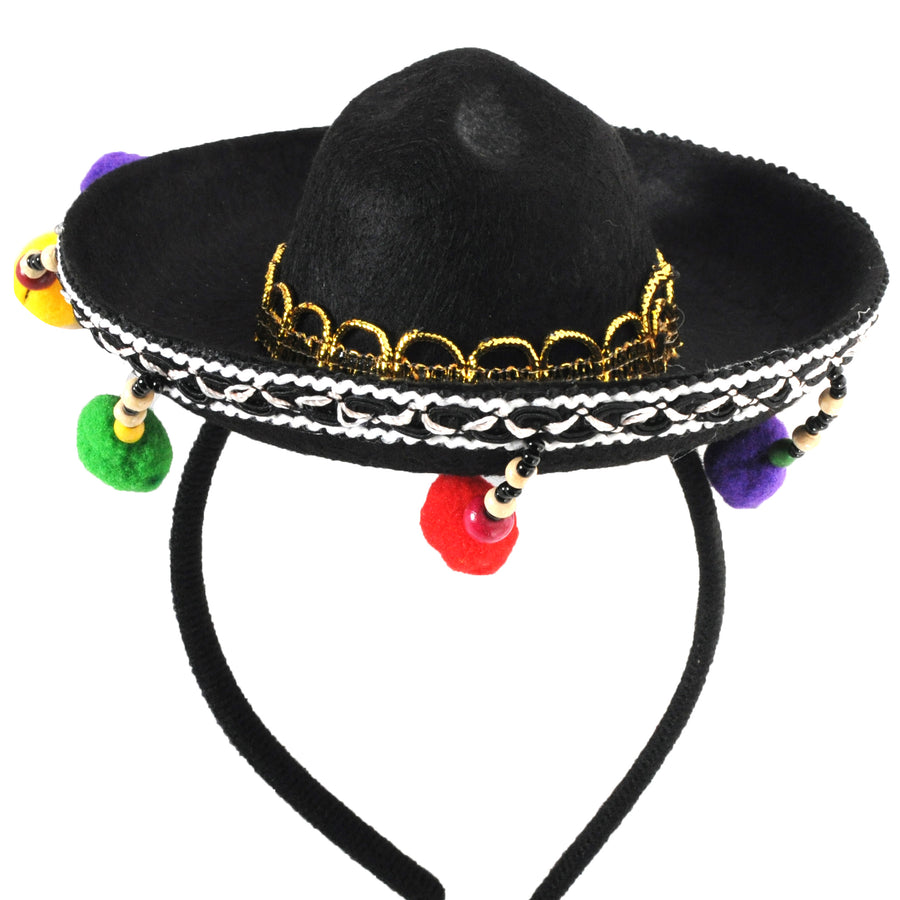 Sombrero Headband with Coloured Pom Poms