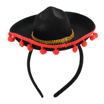 Sombrero Headband with Red Pom Poms