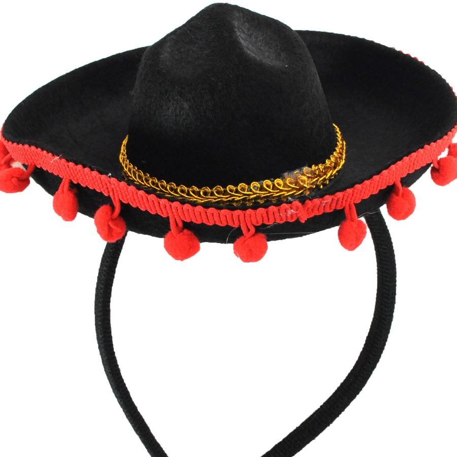 Sombrero Headband with Red Pom Poms