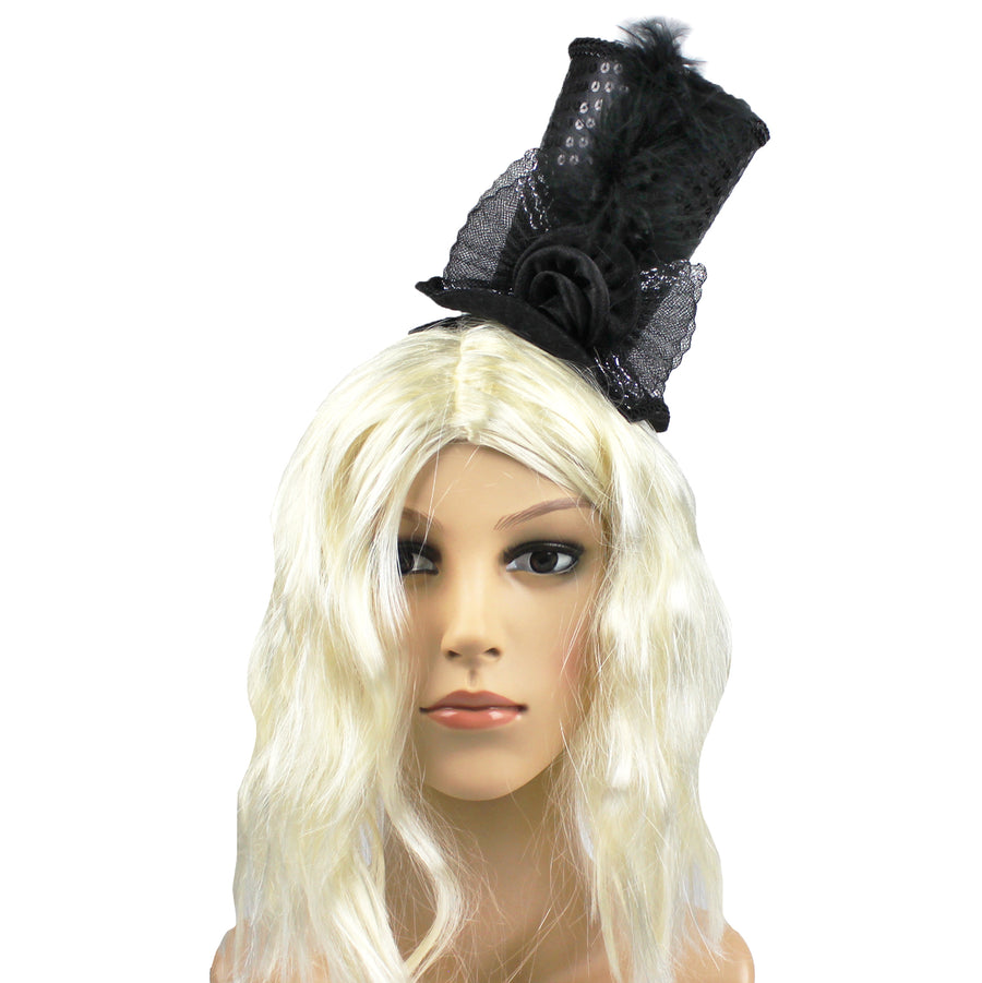 Mini Black Sequin Top Hat Headband