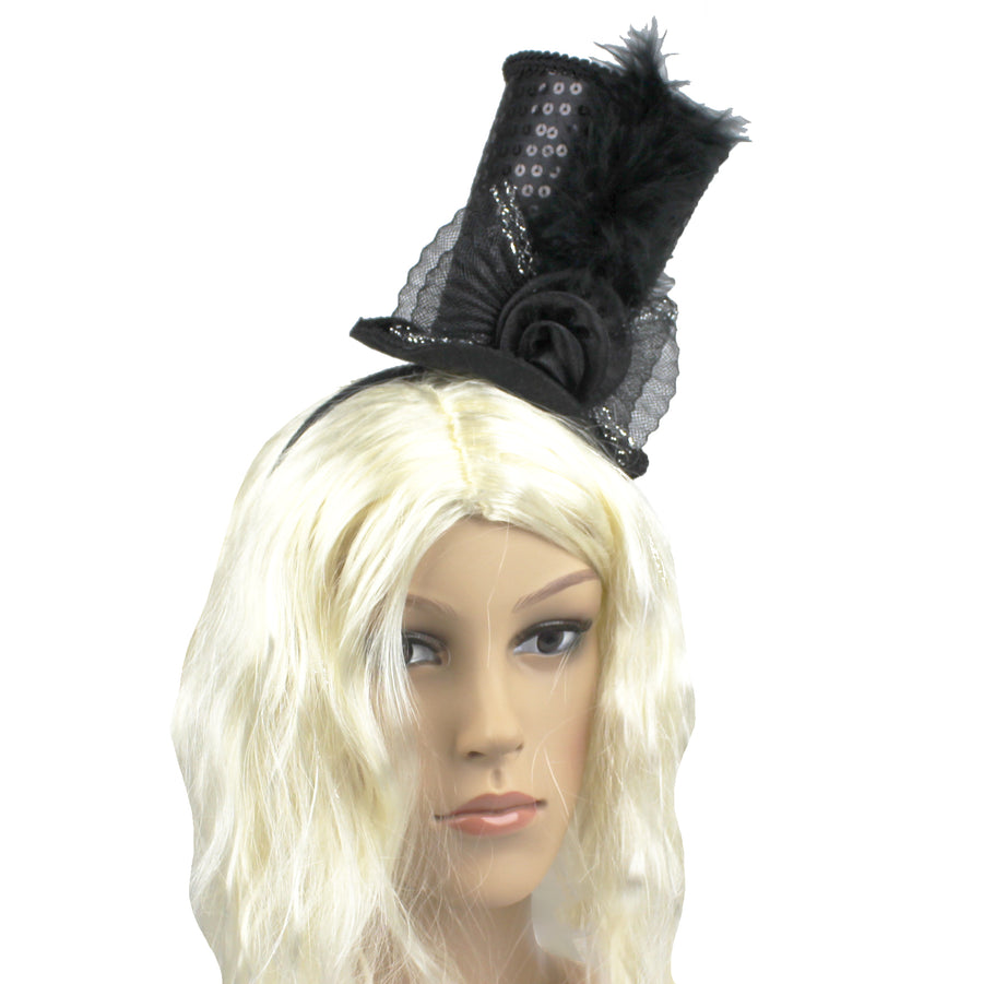 Mini Black Sequin Top Hat Headband