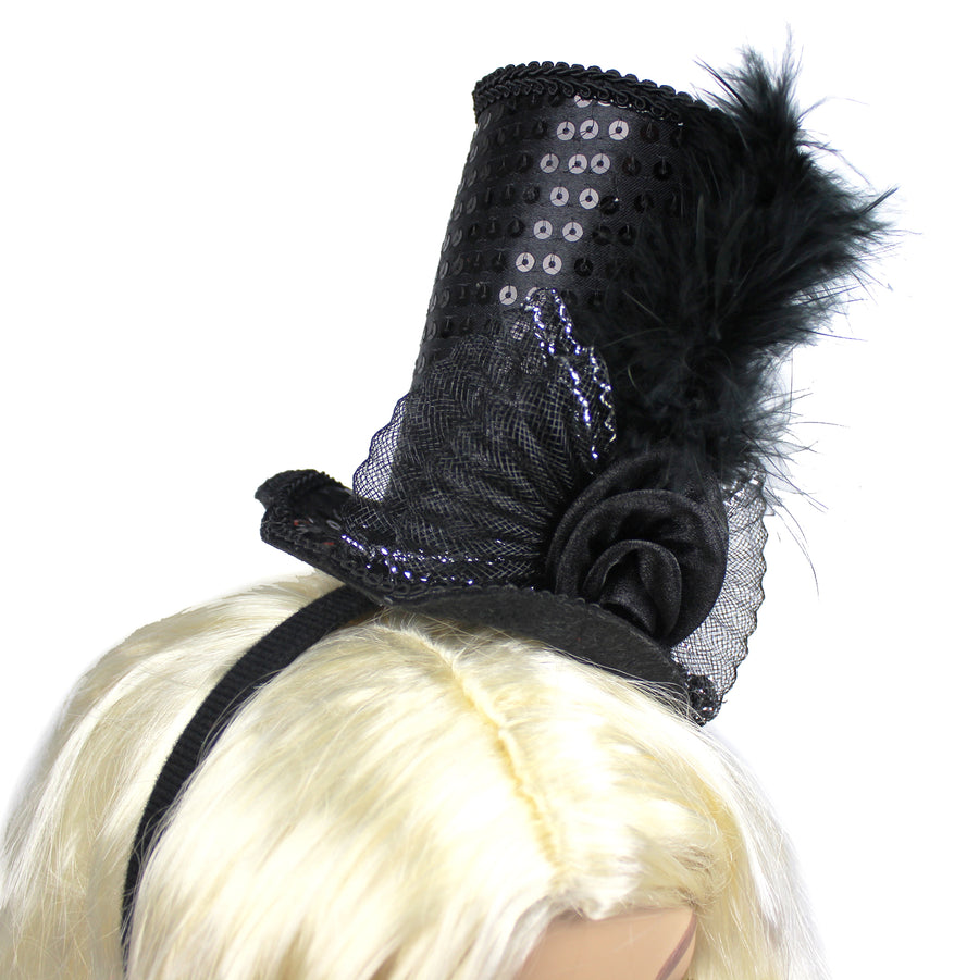 Mini Black Sequin Top Hat Headband