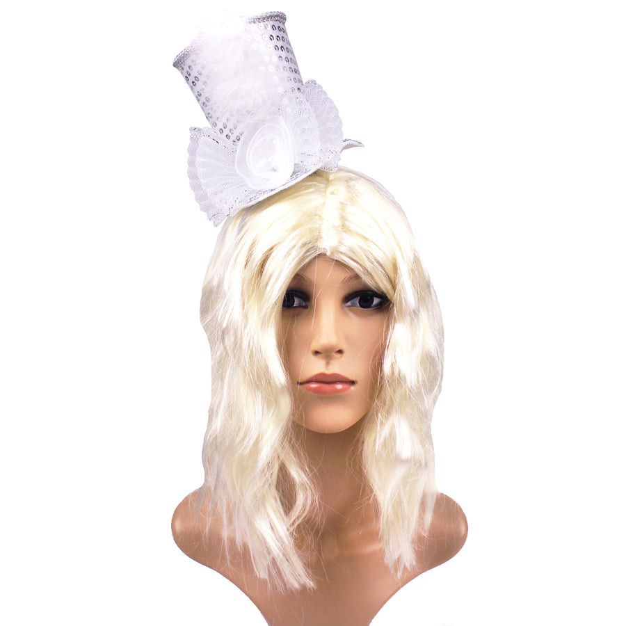 Mini White Sequin Top Hat Headband