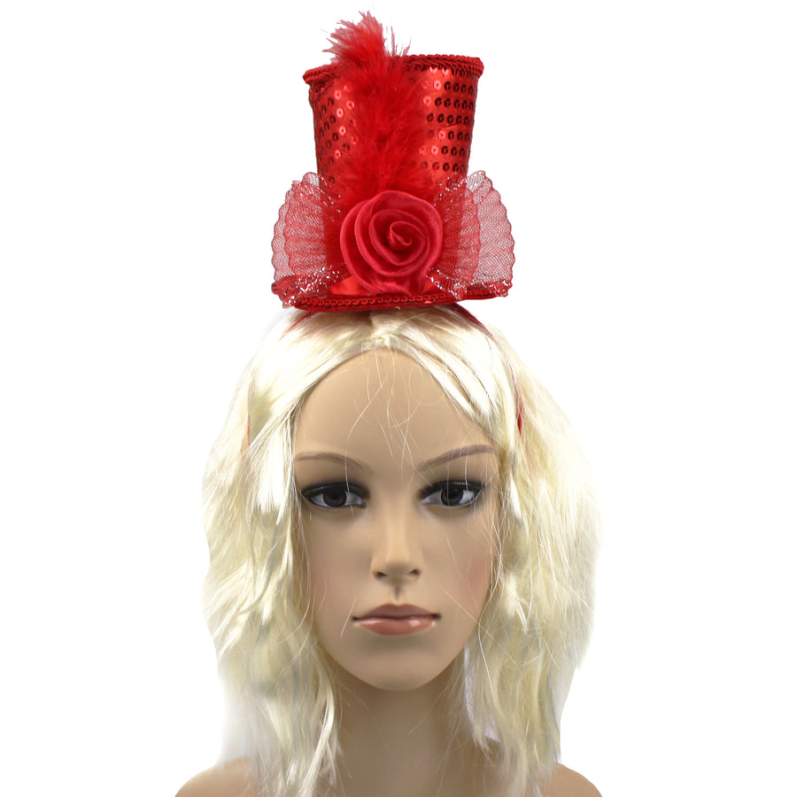 Mini Red Sequin Top Hat Headband