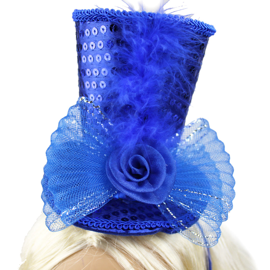 Mini Blue Sequin Top Hat Headband