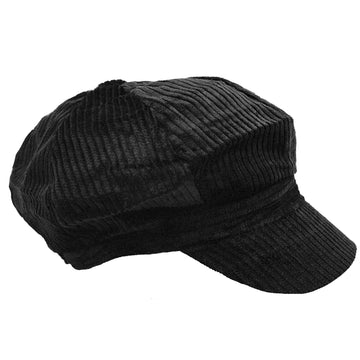 Black Corduory 8 Panel Poor Boy Cap