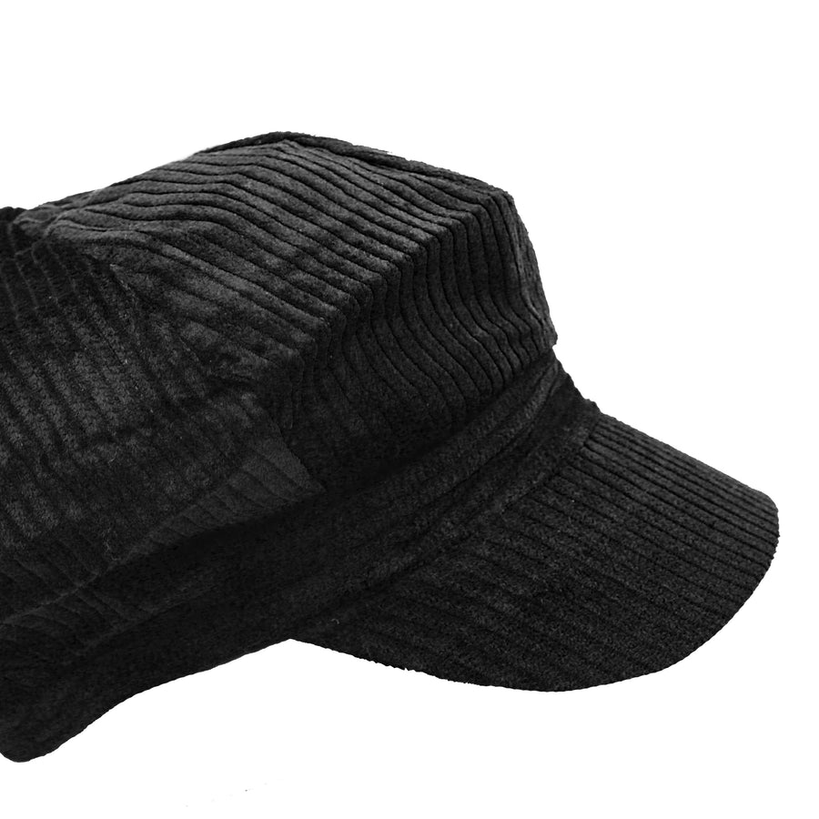 Black Corduory 8 Panel Poor Boy Cap