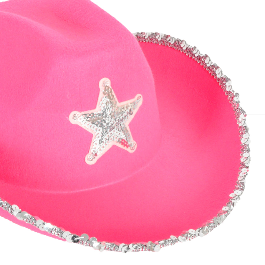 Cowboy Hat with Sequin Rim and Star (Hot Pink)