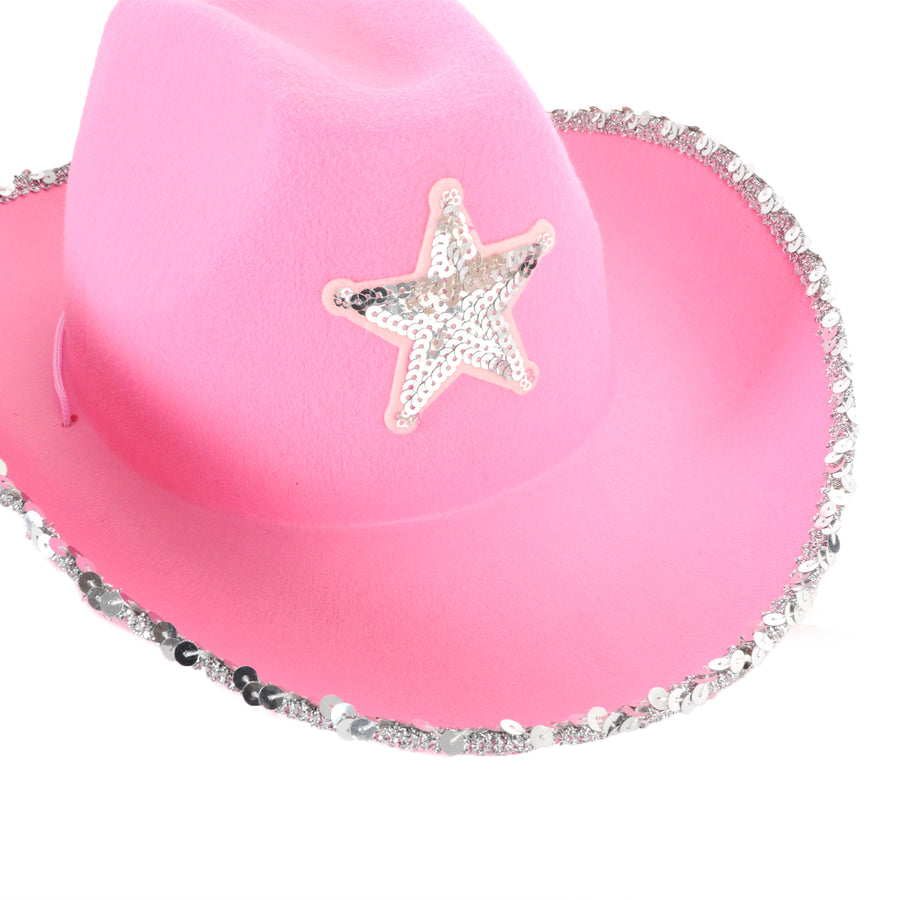 Cowboy Hat with Sequin Rim and Star (Light Pink)