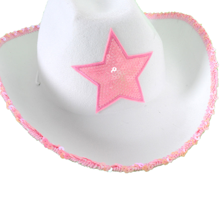 Cowboy Hat with Sequin Rim and Star (White)