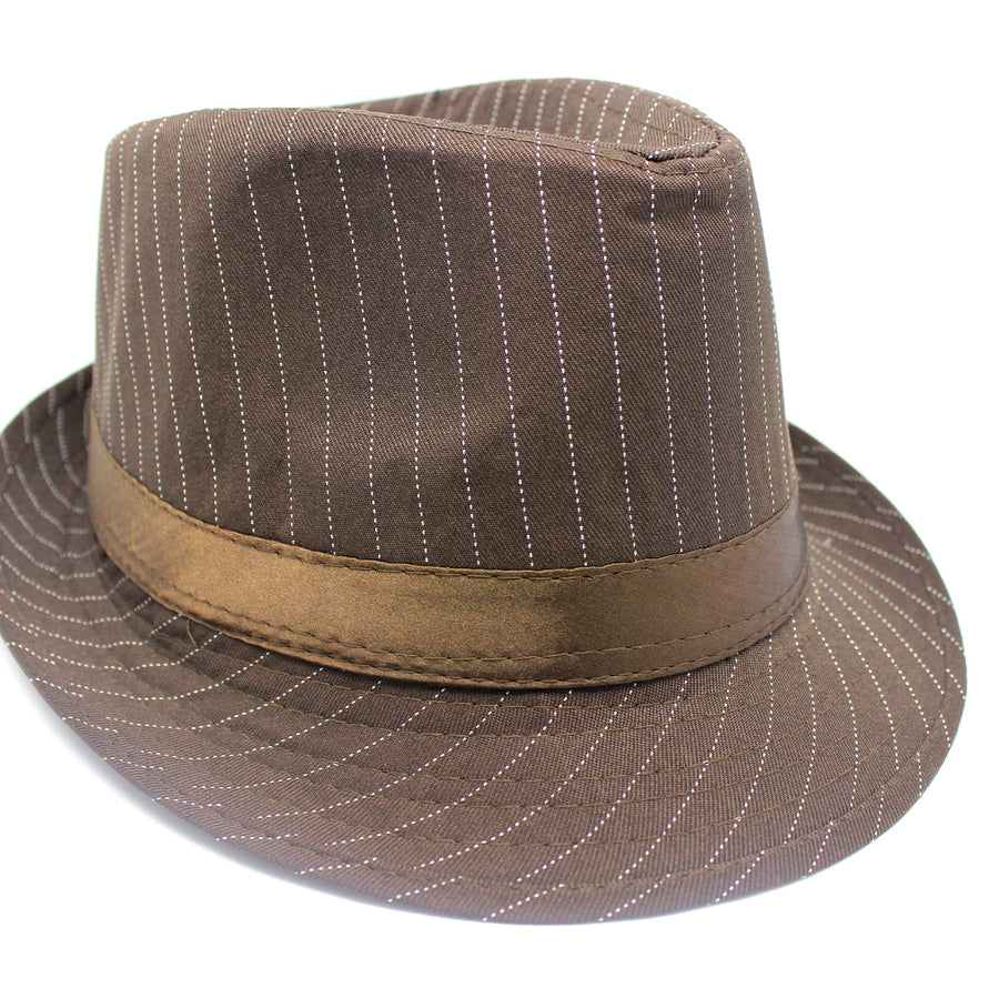 Brown Pinstripe Trilby Hat