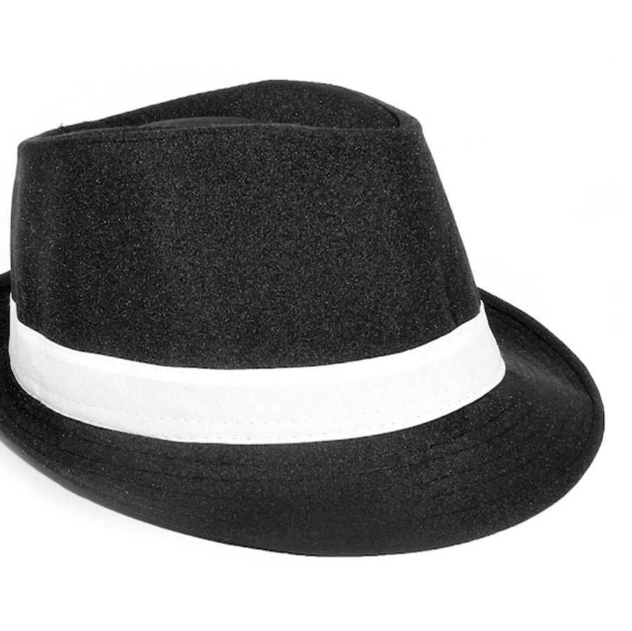 Black trilby hat store with white band