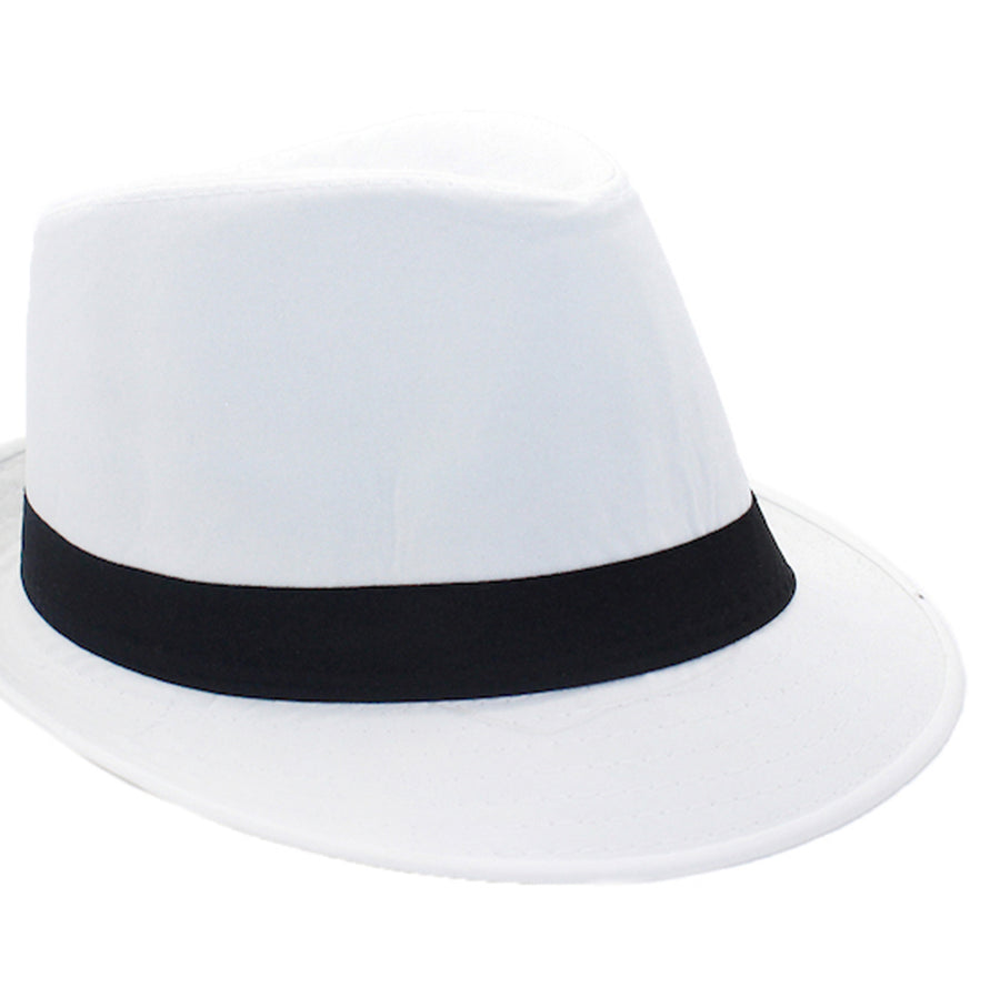 White Trilby Hat with Black Band