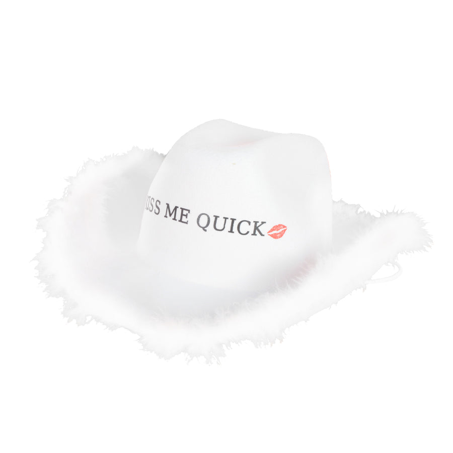 Hens Kiss Me Quick Cowboy Hat (White Feathers)