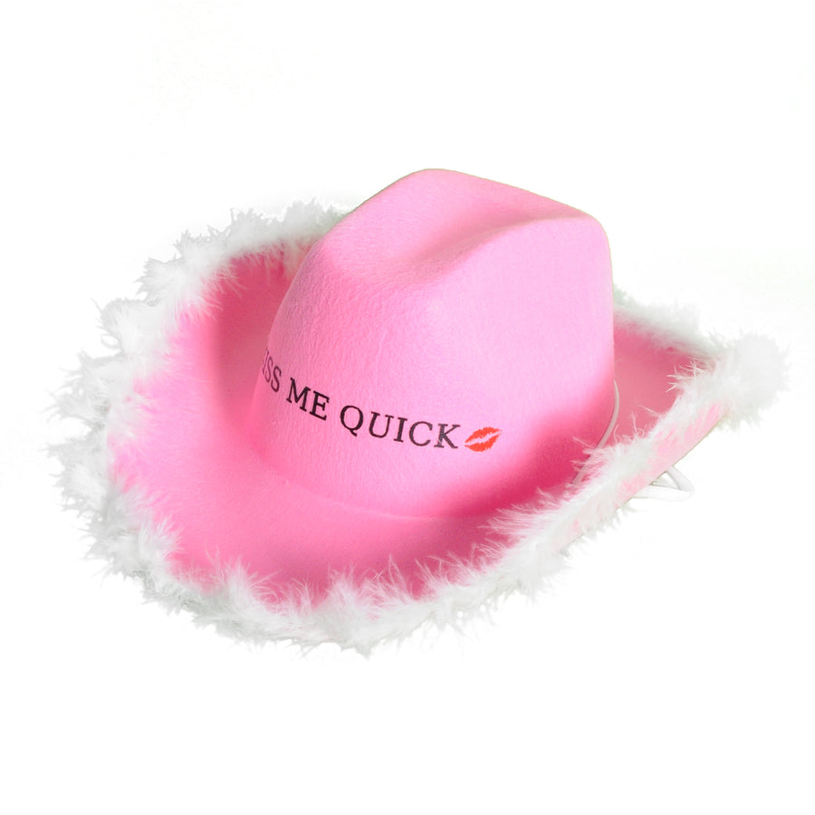 Hens Kiss Me Quick Cowboy Hat (White Feathers)