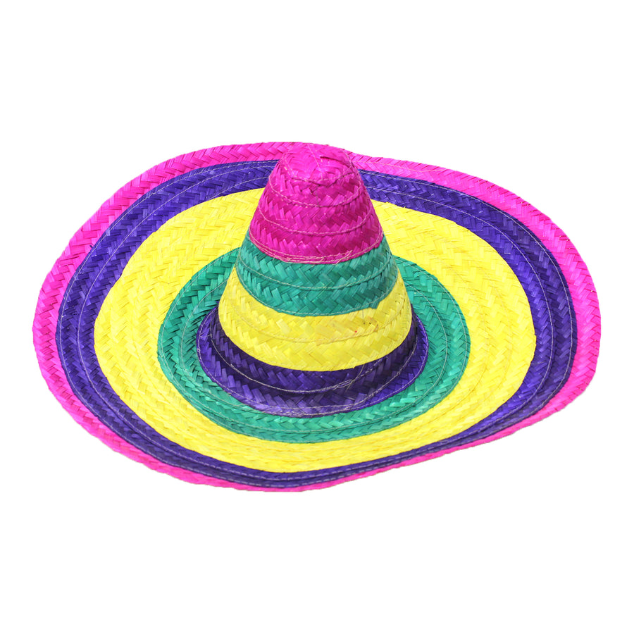 Large Mexican Straw Hat (Pink Rim)