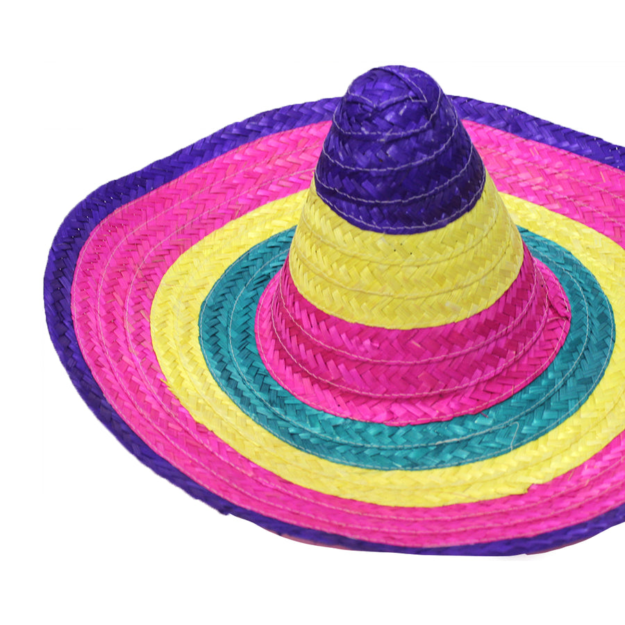 Large Mexican Straw Hat (Purple Rim)