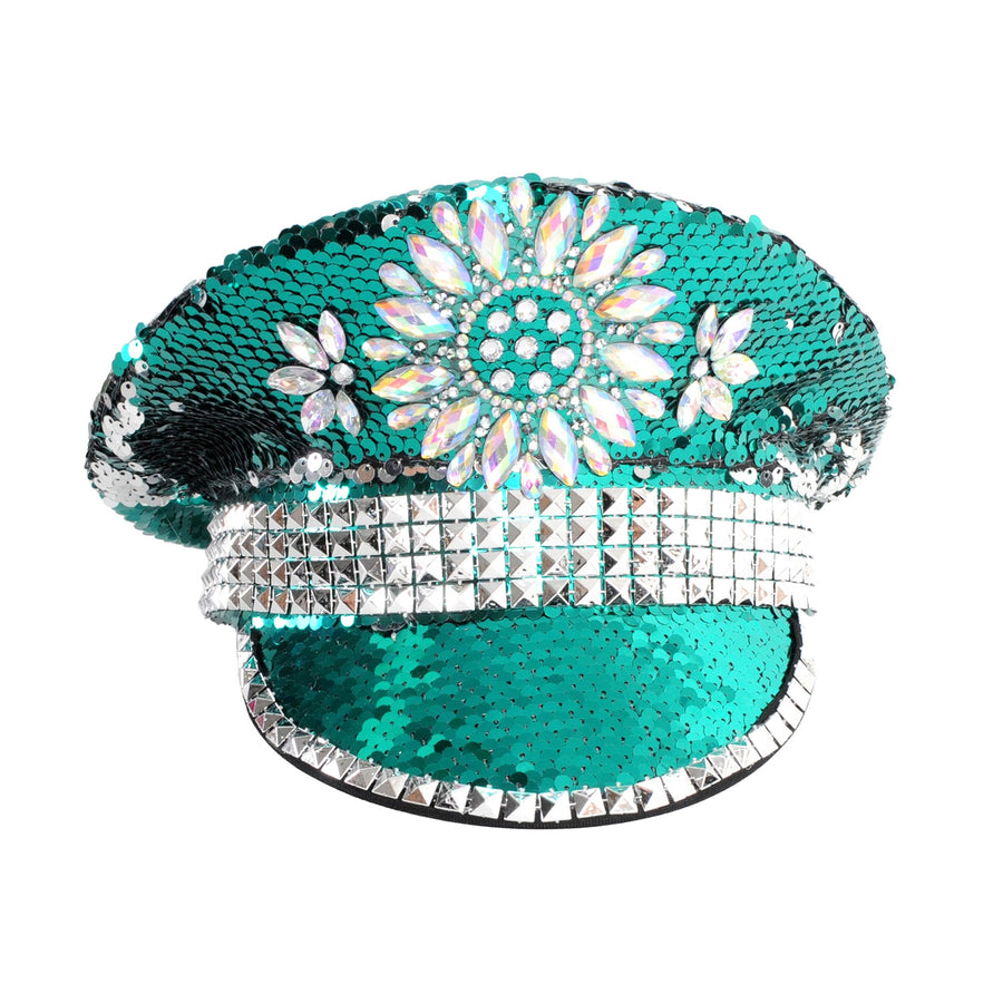 Deluxe Turquoise Sequin Festival Cap