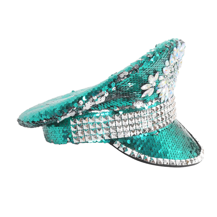 Deluxe Turquoise Sequin Festival Cap