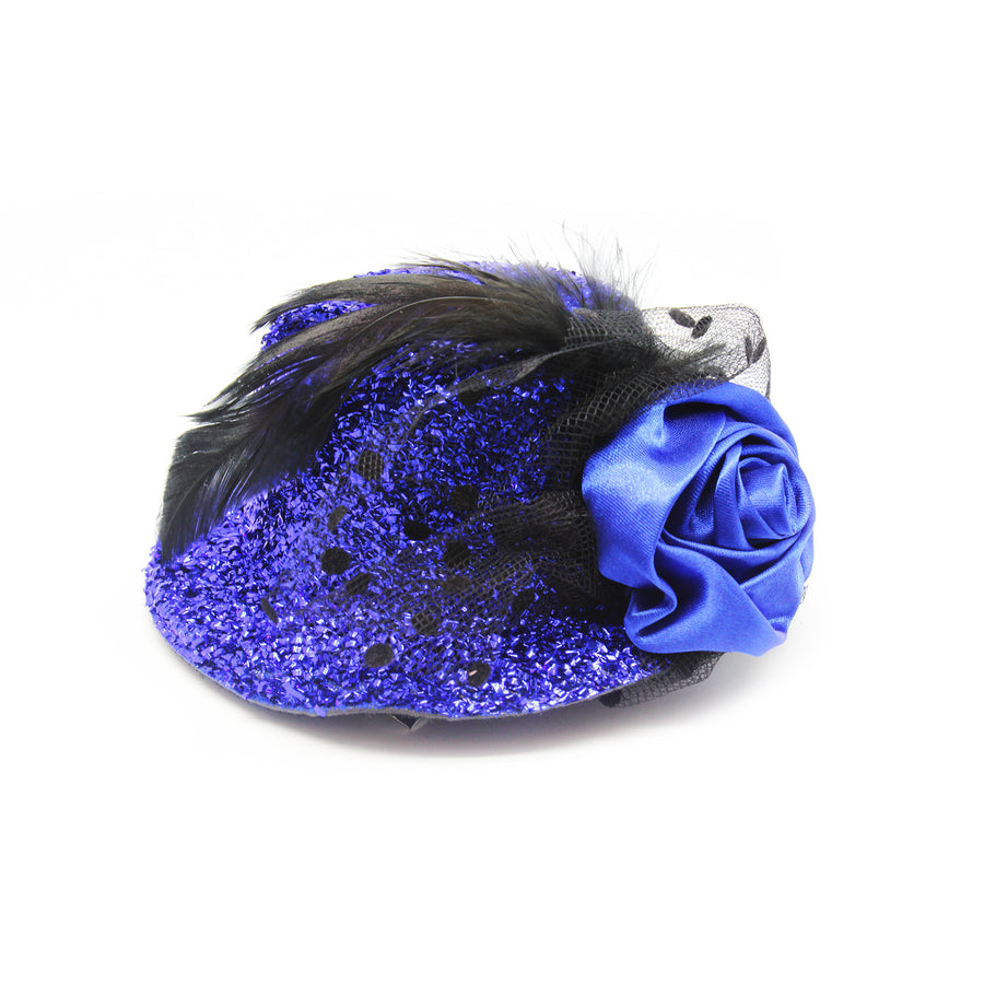 Small Blue Glitter Hair Hat with Rose