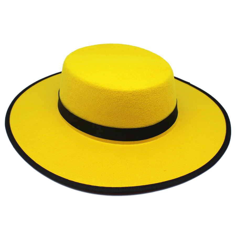 Yellow Flat Hat with Black Band