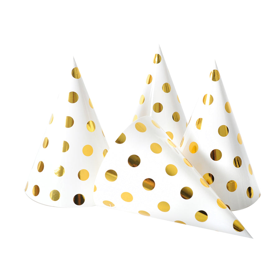 6pcs Party Hats (Metallic Gold Dots)