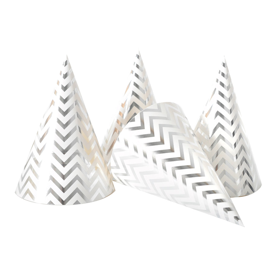 6pcs Party Hats (Metallic Silver Zig Zig)