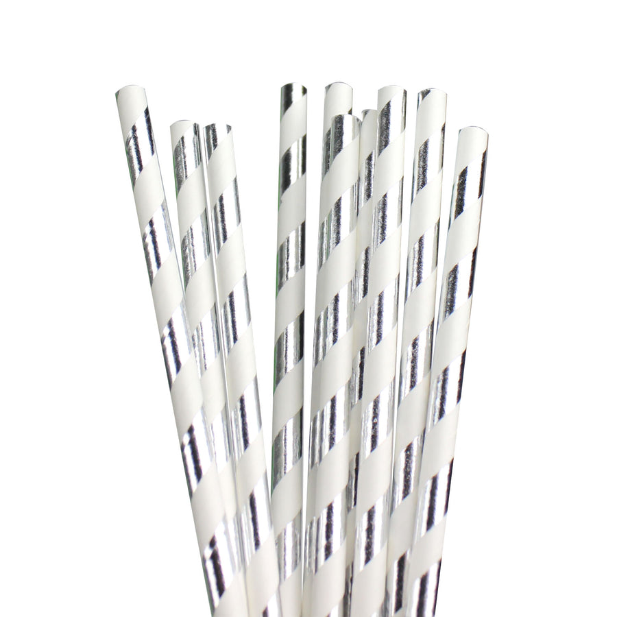 Metallic Silver Stripe Paper Straws