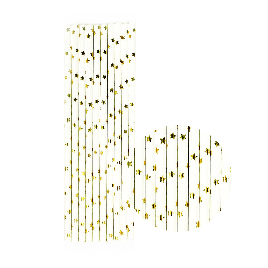 Metallic Gold Star Paper Straws