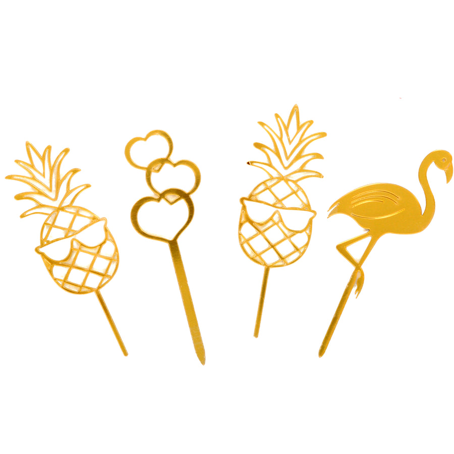 Tropical Fruits Gold Cupcake Toppers (4pk)