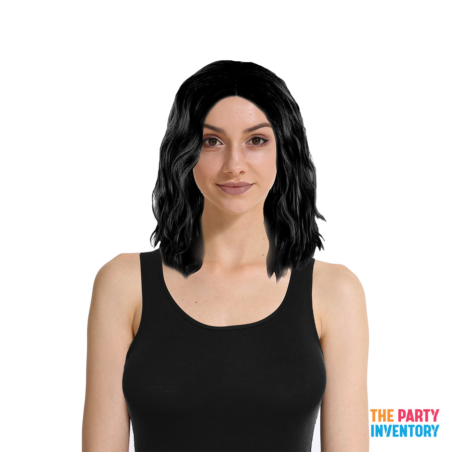 Lob Wavy Middle Part Wig (Black)