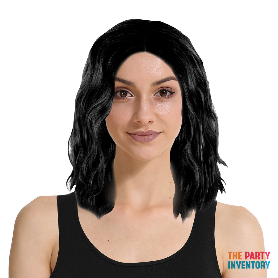 Lob Wavy Middle Part Wig (Black)