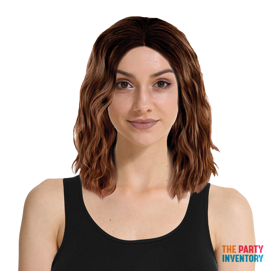 Lob Wavy Middle Part Wig (Brown)