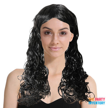 Wet Look Curly Wig (Black)