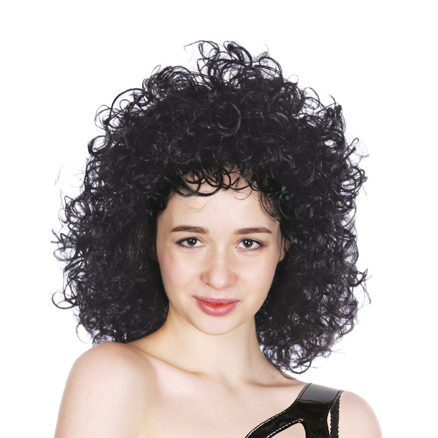 1980s Long Curly Wig (Black)