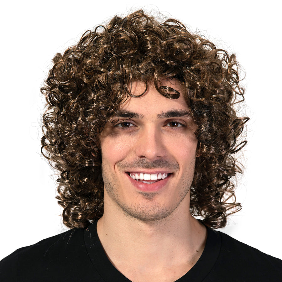 Mens Long Curly Wig (Brown)