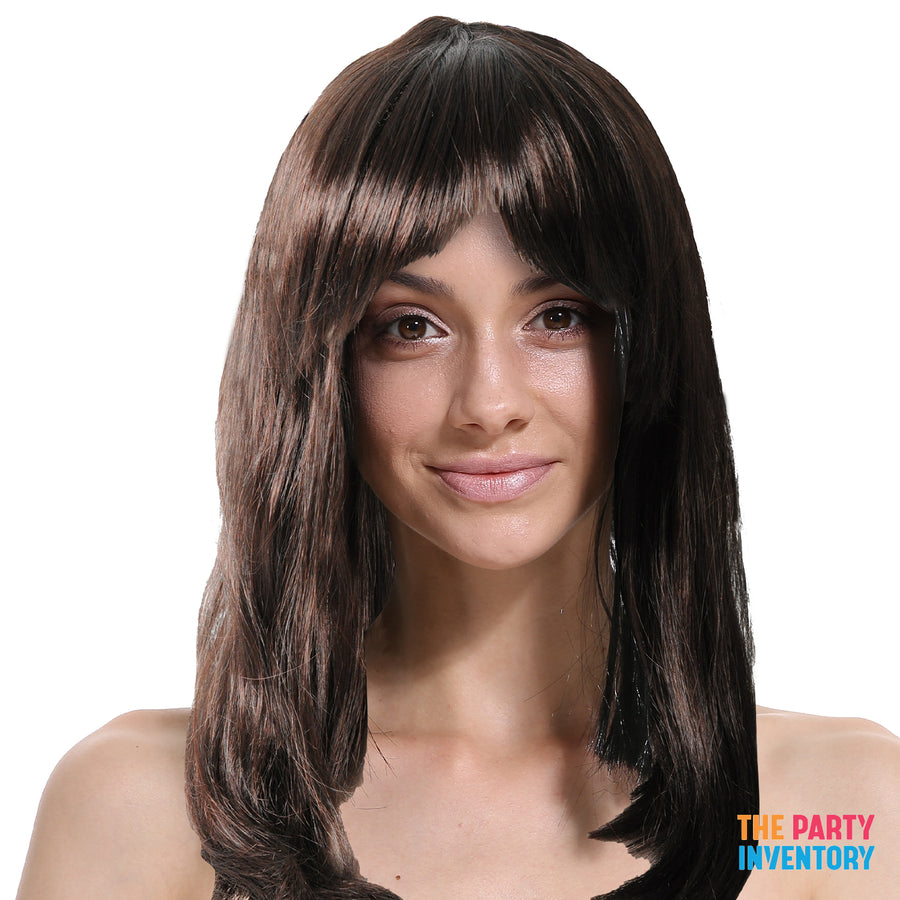 Long Brown Lob Wig with Fringe