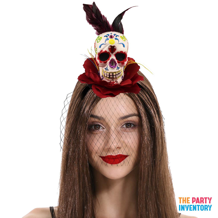 Day of the Dead Sugar Skull Headband (Red)