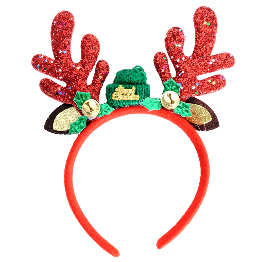 Glitter Reindeer Headband with Mini Beanie