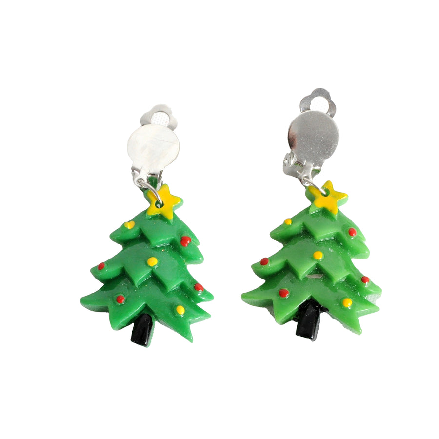 Christmas Tree Clip On Earrings
