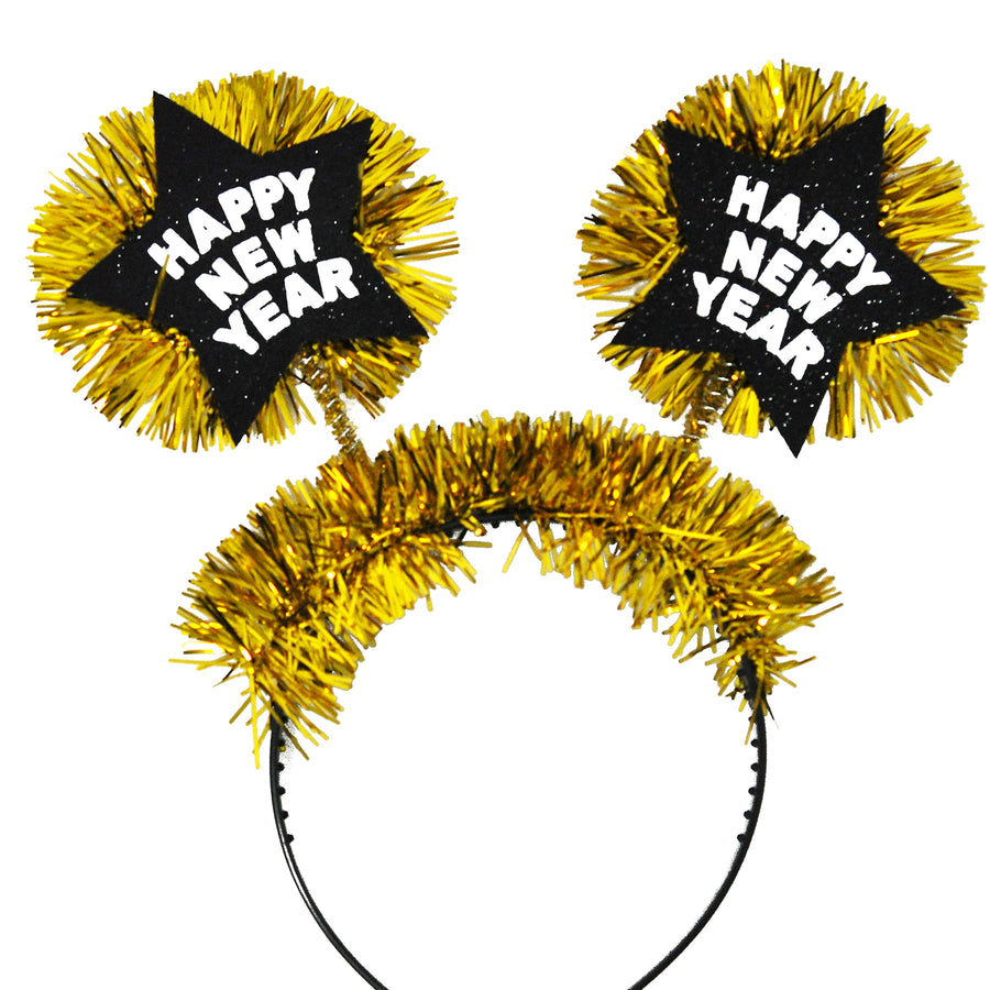 Happy New Year Star with Tinsel Headband (Gold)