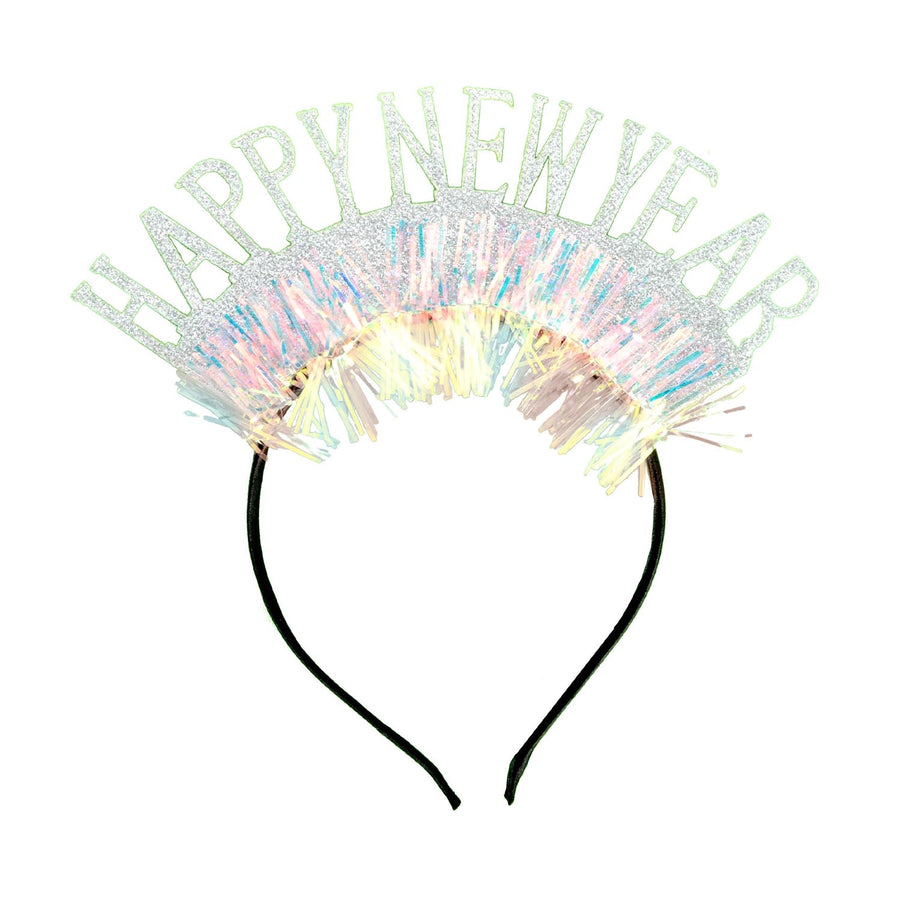 Happy New Year Glitter Tinsel Headband (Silver)